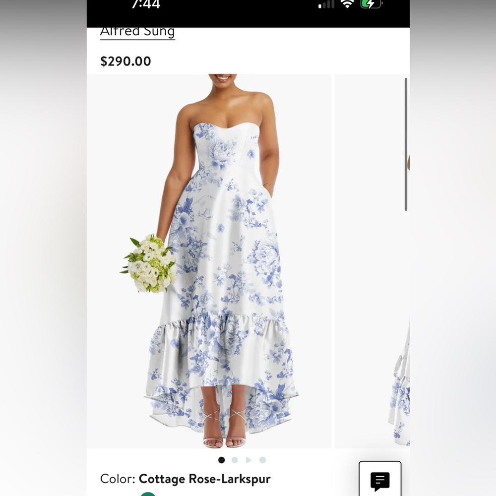 Alfred Sung Strapless blue and white dress